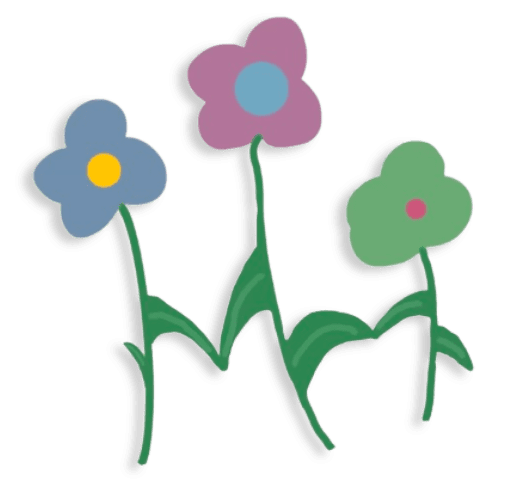 Three flowers are shown in a cartoon style.