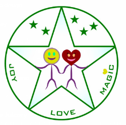 A star with two people holding hands in front of a heart.